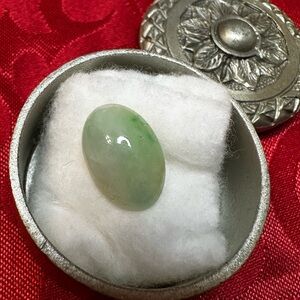 Antique more than 100 years old Green Jade Stone in Silver Trinket Box